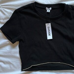 NWT cropped baby tee with rhinestone gems